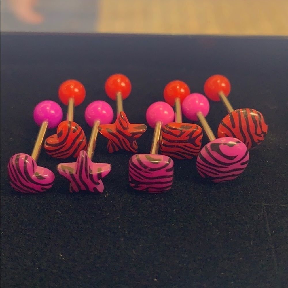 Tongue Bar Sets In Red Or Pink Straight Barbell